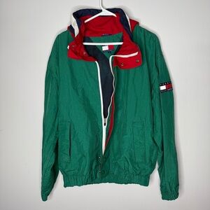 Vintage 90s Tommy Hilfiger Green and Red Windbreaker